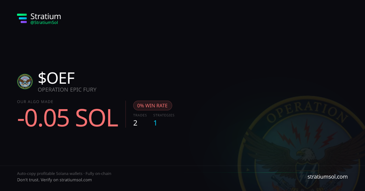 OEF copy trading performance on Stratium — 2 trades, 0% win rate, -0.05 SOL PnL