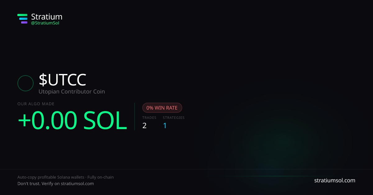 UTCC copy trading performance on Stratium — 2 trades, 0% win rate, -0.00 SOL PnL