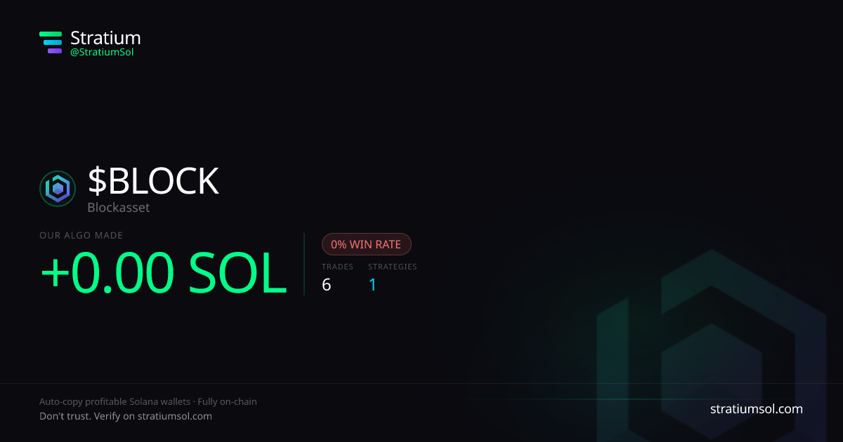 BLOCK copy trading performance on Stratium — 6 trades, 0% win rate, -0.00 SOL PnL
