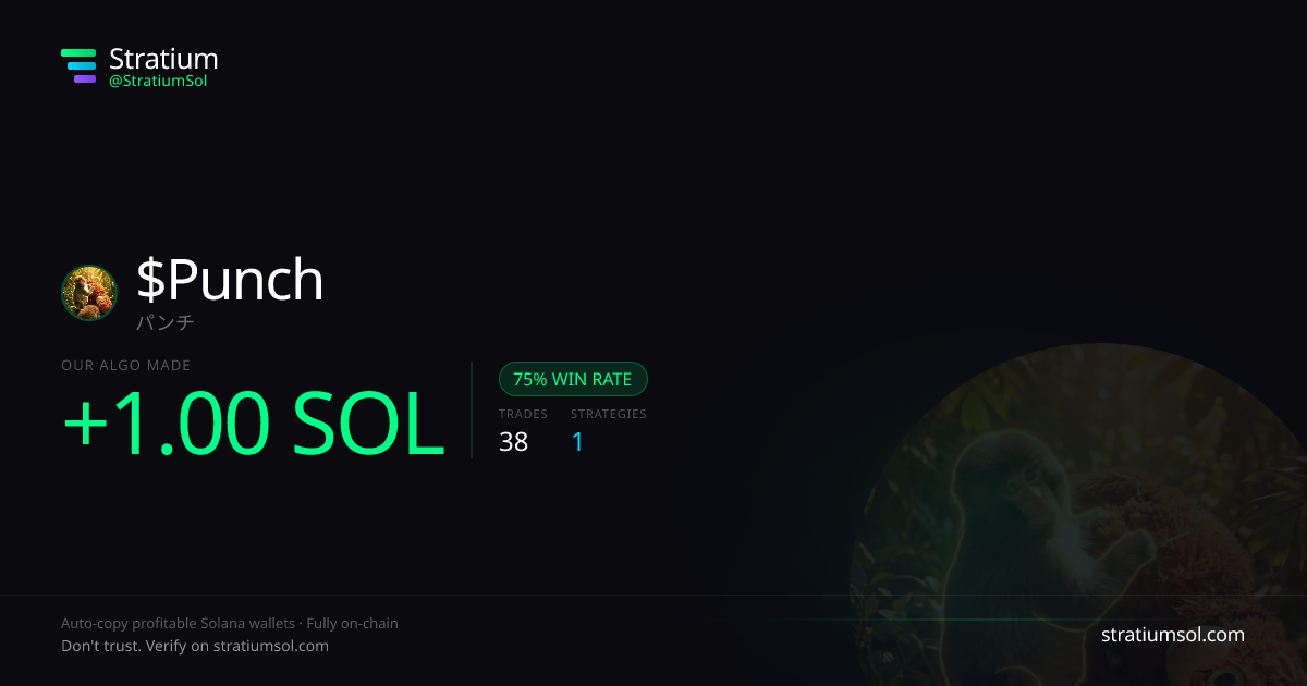 Punch copy trading performance on Stratium — 38 trades, 75% win rate, +1.00 SOL PnL