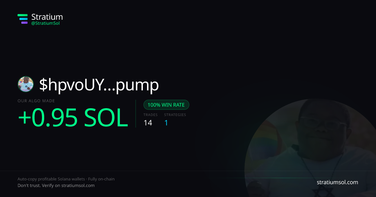 hpvoUY…pump copy trading performance on Stratium — 14 trades, 100% win rate, +0.95 SOL PnL